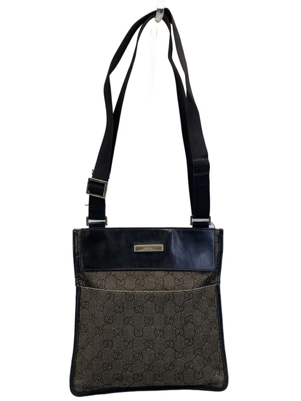 Gucci Flat Messenger shoulder bag GG denim canvas black leather